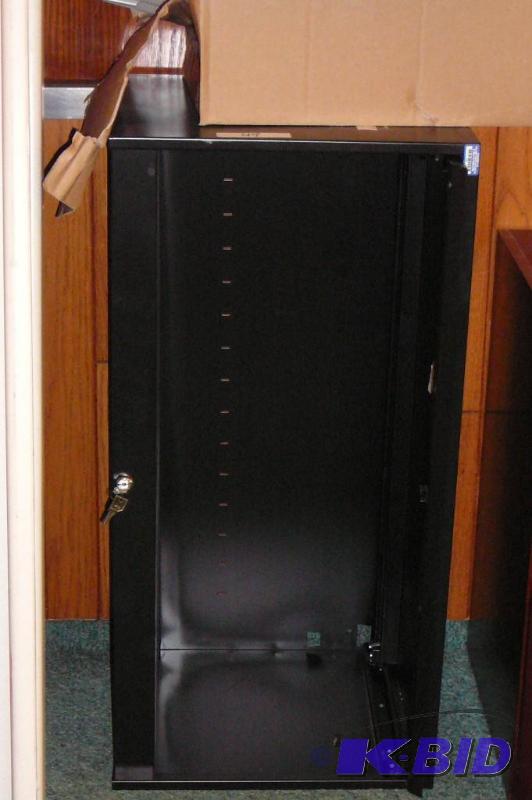 lot 49 image: Black metal wall hanging filing cabinet with ...
