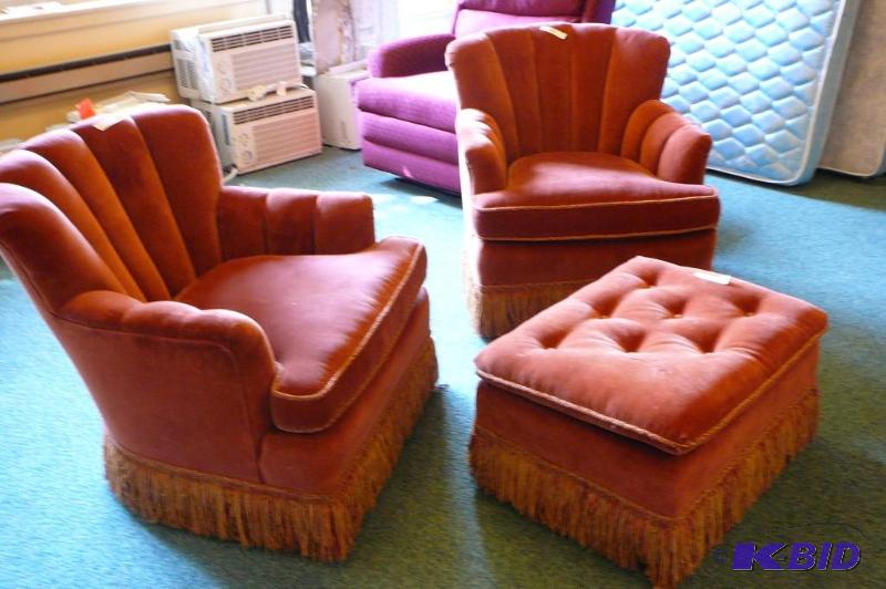 lot 80 image: 2 cloth chairs with&nbspottoman ...