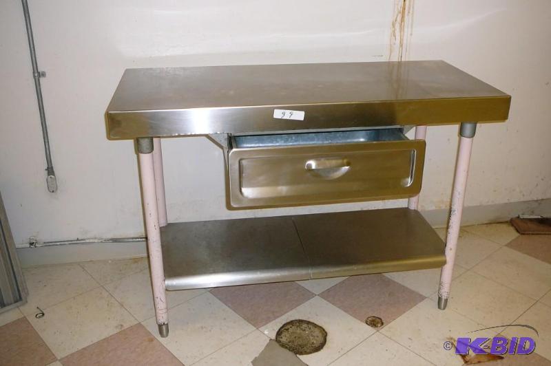 lot 99 image: Stainless steel table  4ft W x 21&quotD...