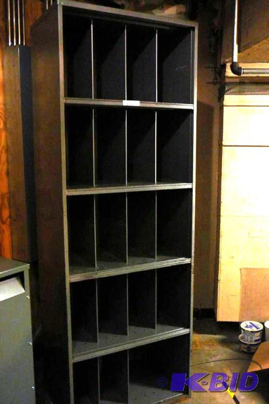 lot 222 image: Metal storage cabinet 29&quotW x 19-34D x 8...