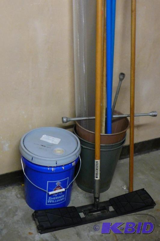 lot 230 image: lot of misc broom handles, 4 ways tire iron,3...