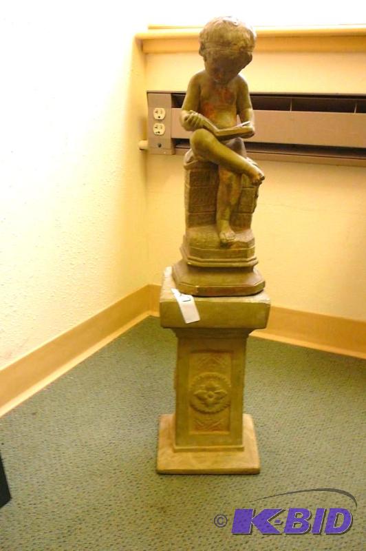 lot 267 image: cement statue of a little boy reading 31"...