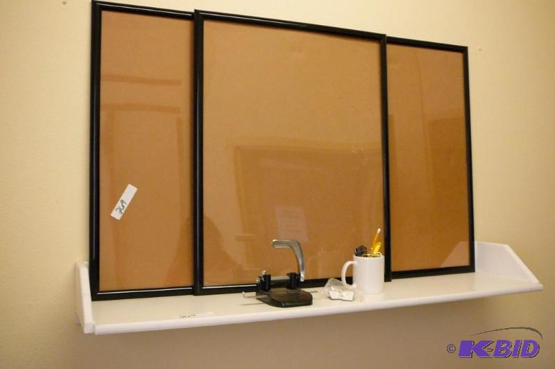 lot 269 image: Wooden shelf and 3 plastic poster frames ...