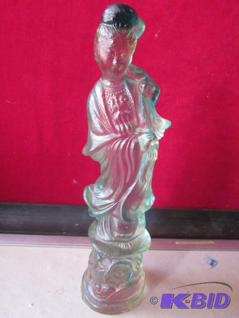 lot 24 image: Antique green tinted Chinese resin glass 12 i...