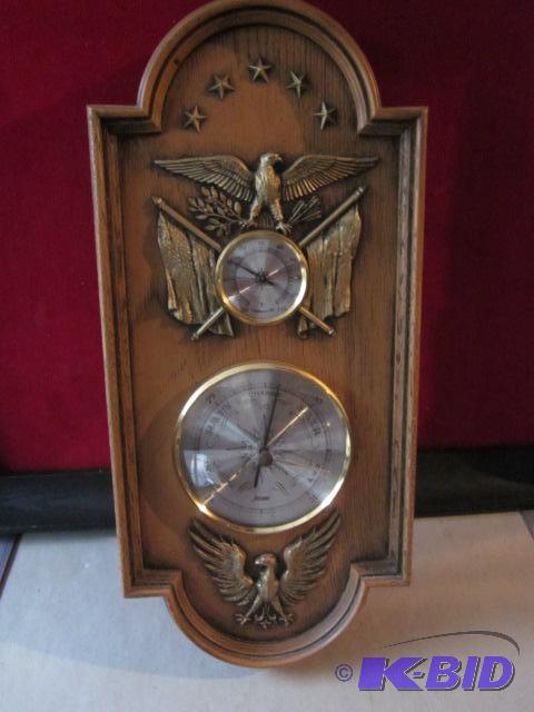 lot 67 image: Vintage wood tone with eagles Jason wall baro...