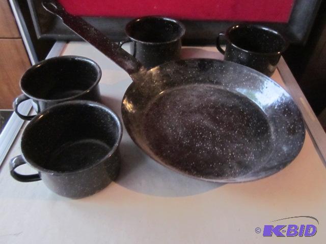 lot 68 image: Lot of black speckled enameled ware....