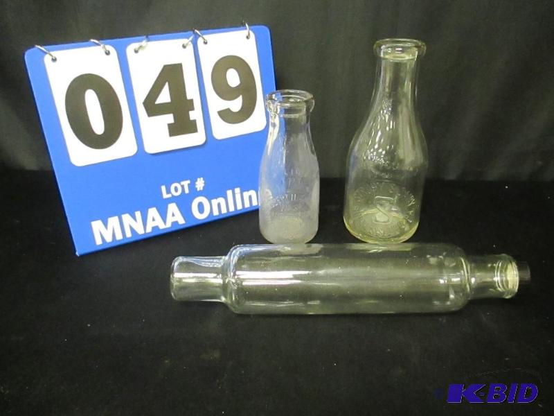 lot 00049 image: Vintage Shippenburg PA Milk Bottles & Glass Rolling Pin