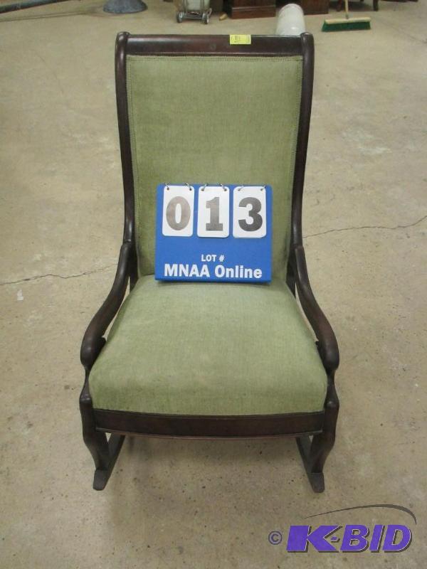 lot 13 image: Vintage Green Upholstered Rocking Chair