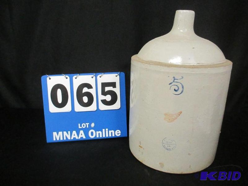 lot 65 image: Vintage 5 Gallon Red Wing Whiskey Jug