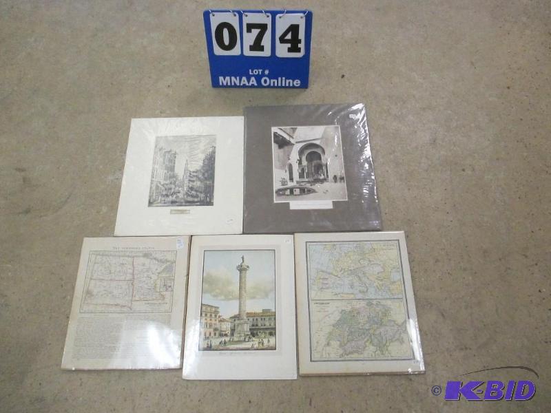 lot 74 image: 5 Vintage Town Maps & Pictures