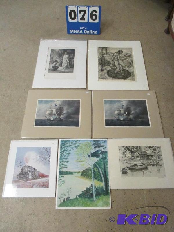 lot 76 image: 6 Prints - Train, Ships, Scenery & People