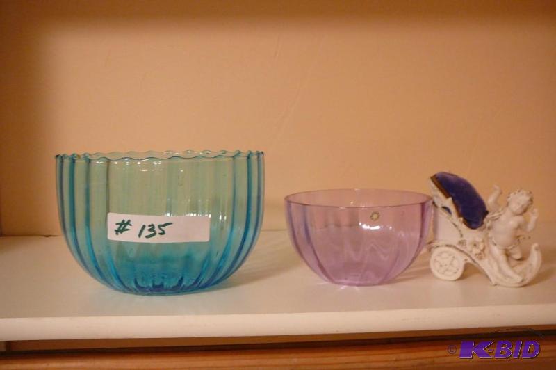 Colored glass bowls and angle pin cushion&nbs...