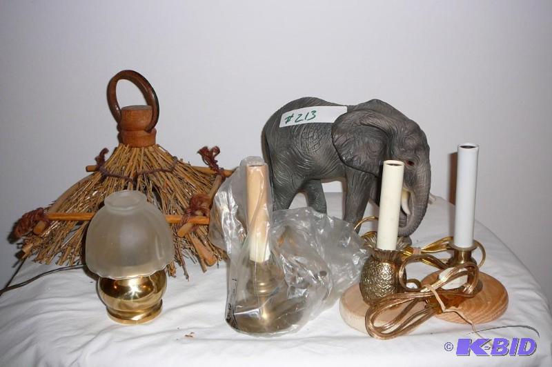 lot 213 image: Ceramic elephant with 4 little lamps and 1 ti...