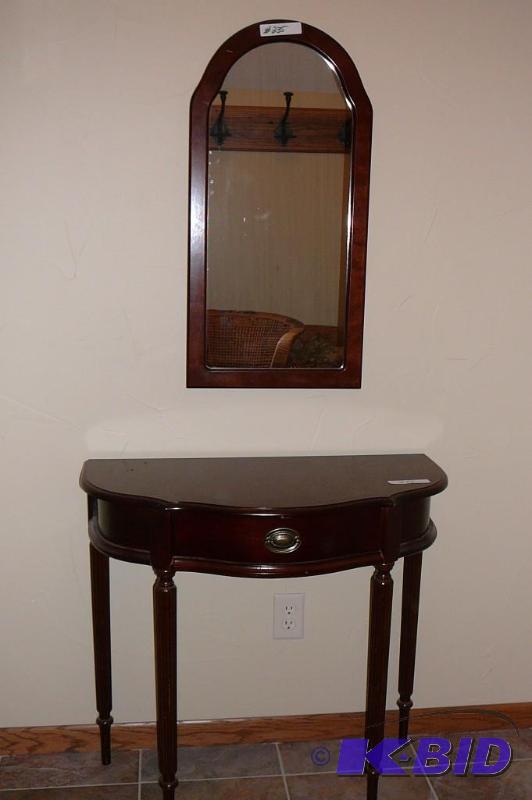 lot 235 image: half table with one drawer and hanging mirror...