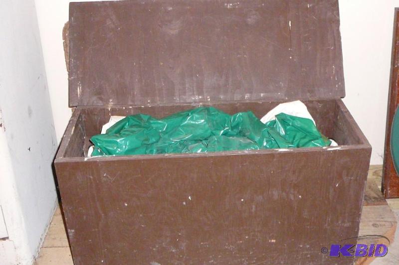 lot 244 image: Wooden storage box with miscellaneous tarps 1...