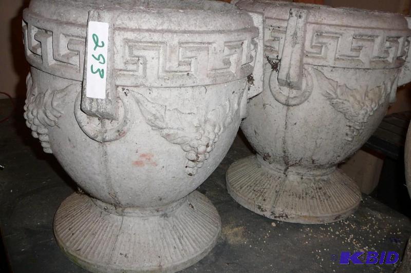 lot 293 image: Pair of cement flower pots 17&quotT x 15&quo...