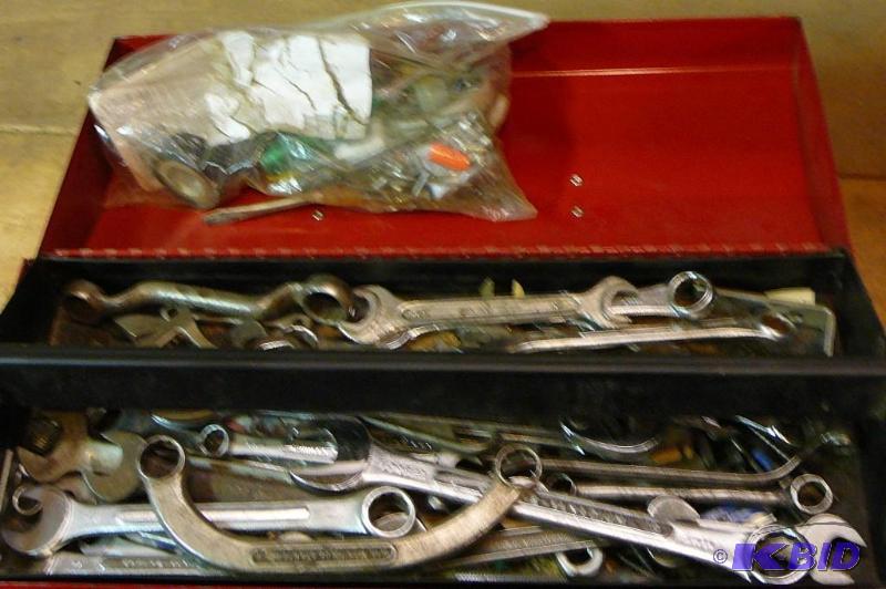 lot 339 image: Tool box full of open end wrenches and hand t...