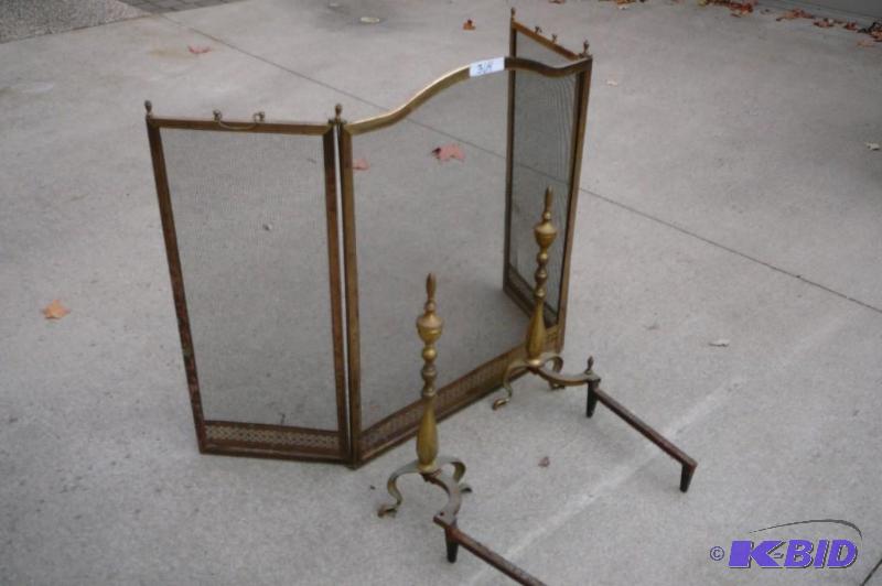 lot 364 image: Metal fire place spark shield with accessorie...