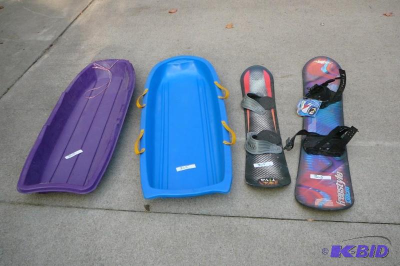 lot 365 image: 2 snow boards and 2 sleds ...