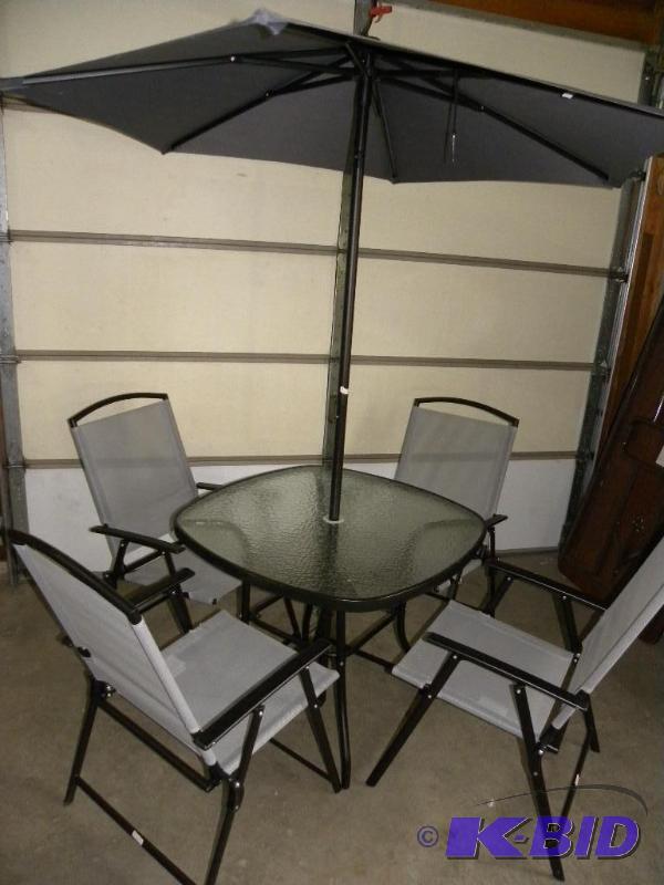 6 Pc Complete Patio Set, 4 folding chairs, po...
