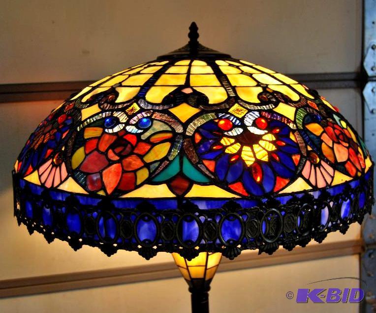 Double Lit Tiffany Style Floor Lamp, hand cut...