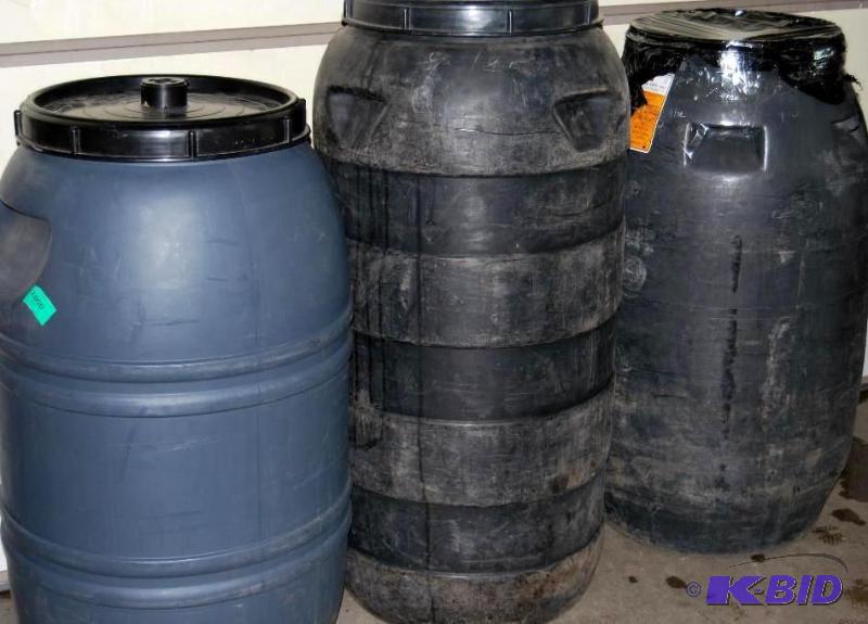 Lot of 3 HD Plastic Barrels, two 58 gallon, 7...