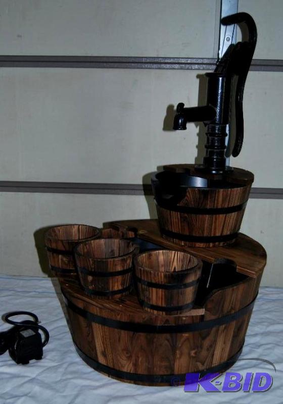 Wooden Double Barrel Fountain Planter, founta...