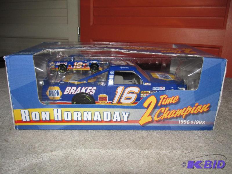 lot 24 image: Ron Hornaday, Action, #16 124 Scale Racing Truck and 164 Scale Racing Truck