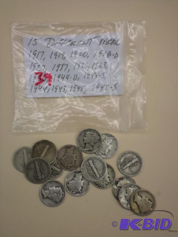Bag Of (15) Different Mercury Dimes, All Deca...