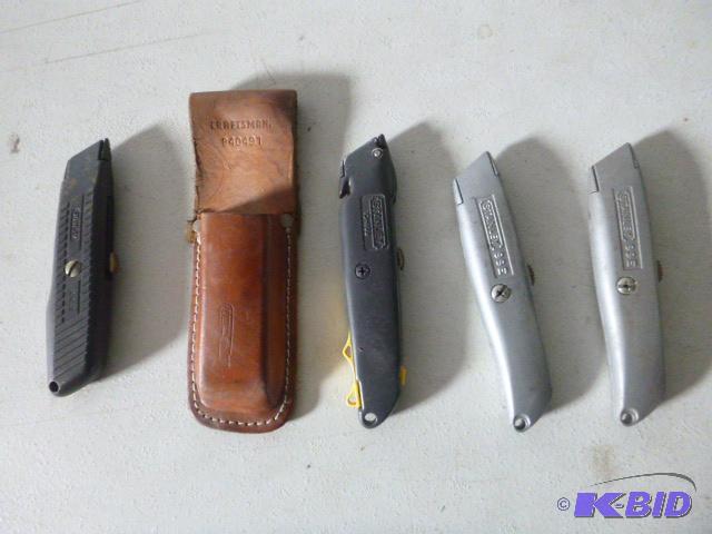 lot 75 image: Four Utility Knives  With one sheath....