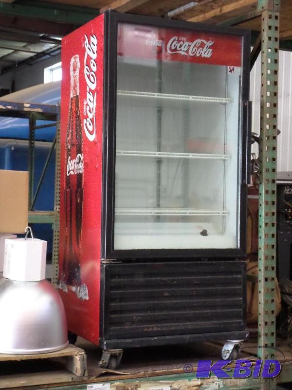 lot 46 image: Coca-Cola 120Volt Lighted Rolling Upright Coo...