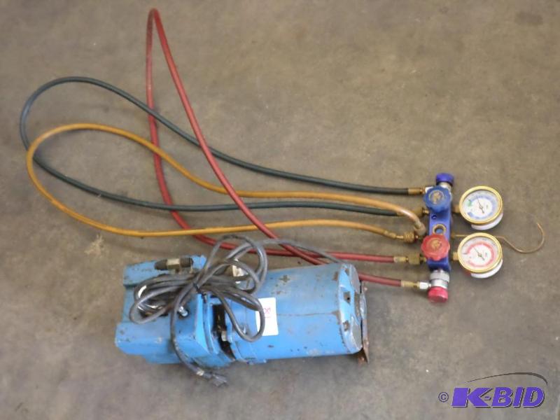 lot 81 image: Refrigerant Pump With Hoses & Gauges...