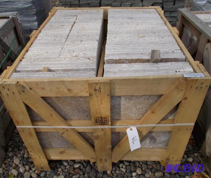lot 79 image: 1 Pallet of Brown Travertine Pavers Approxima...