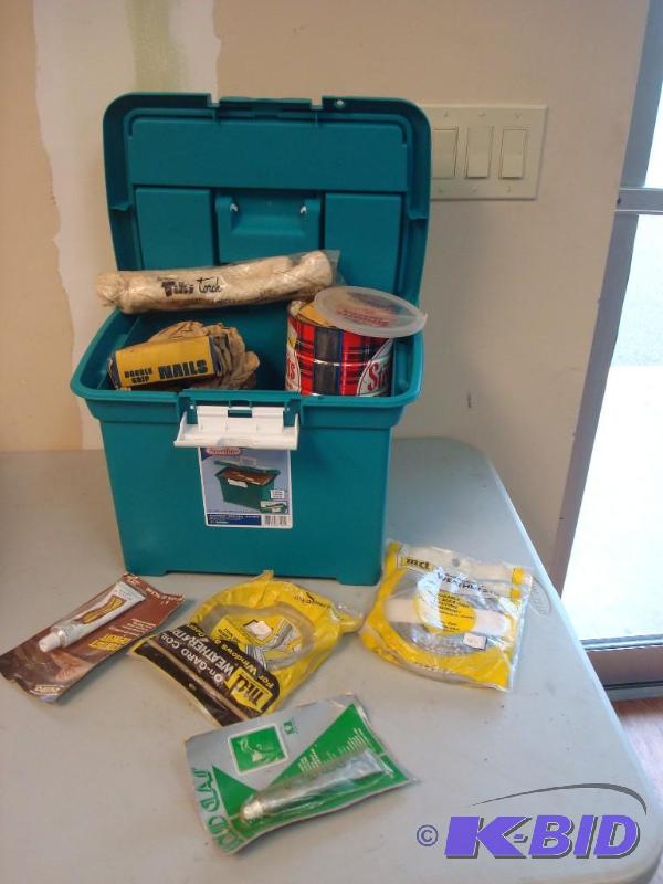 Green File Bin Filled With Hardware And Screw...
