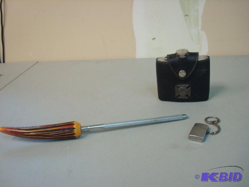 Flask, Knife Sharpener, Lighter Key Chain...