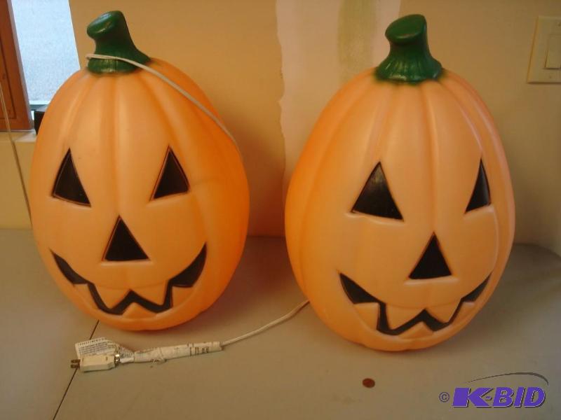 Pair Of Pumpkin Plastic Blowmolds, Some Color...