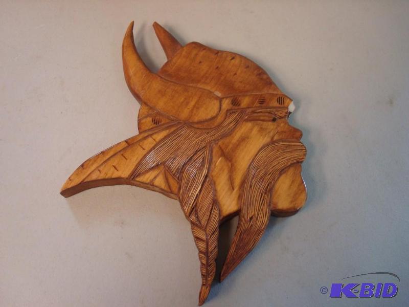 Wood Viking Head, Small Break On the Front...