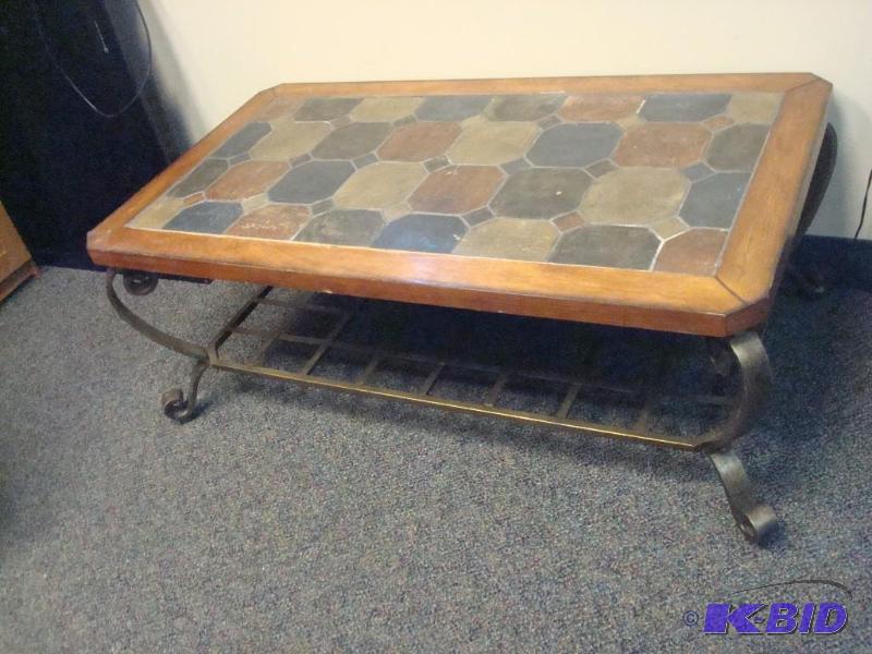 Coffee Table, Metal Legs, Stone Top, Some Wea...
