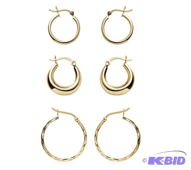 10 Pair Goldtone Hoop Earrings Set