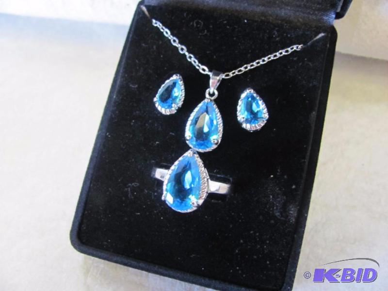 3 Piece Blue Ruby Jewelry Set
