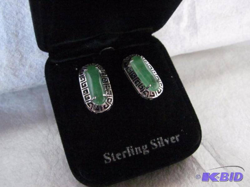 Sterling Silver & Jade Earring Set