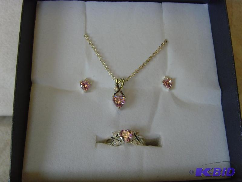 3 Piece Pink Heart Gem Set