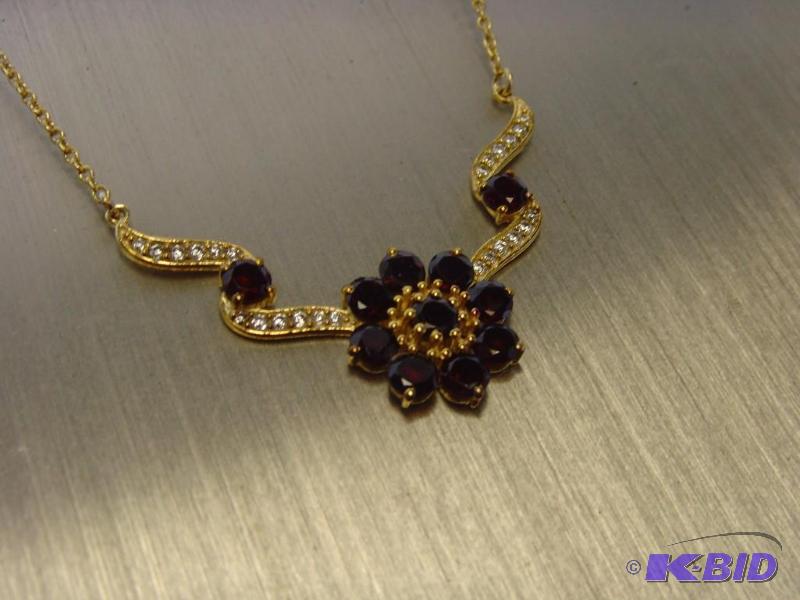Ruby Flower Crystal Ribbon Pendant