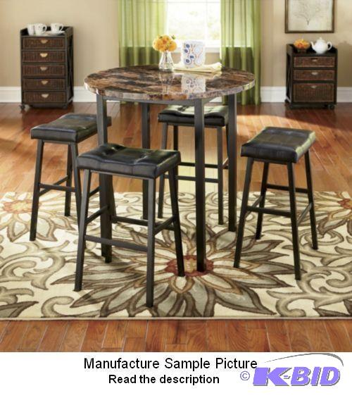 5 Piece Faux Marble Round Table and Stool Set...