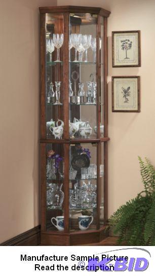 Oak Finish Exclusive Corner Curio Cabinet -&n...