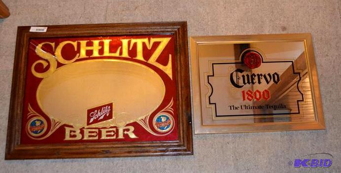 lot 101 image: Schlitz Beer & Cuervo signs 27x21" ,...