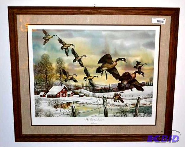 lot 109 image: Framed signed print &quotThe Winter Geese&qu...
