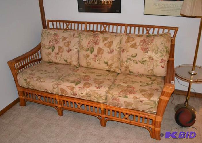lot 114 image: RattanBamboo Couch 78" long. Matching c...