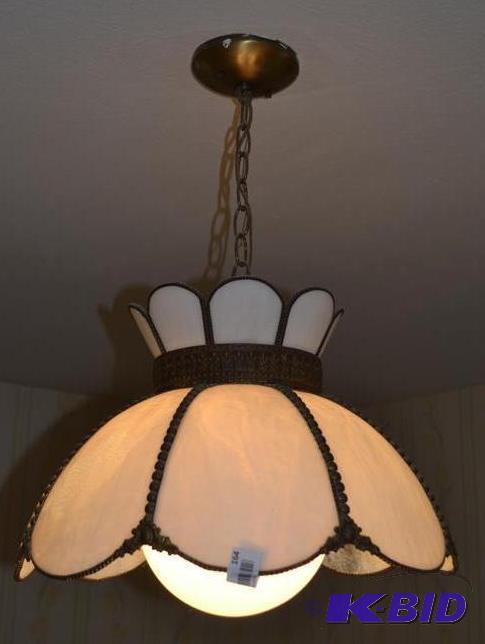 lot 164 image: Nice vintage stained glass with large milk gl...