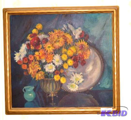 lot 165 image: Signed flower oil painting&nbsp27x25"...